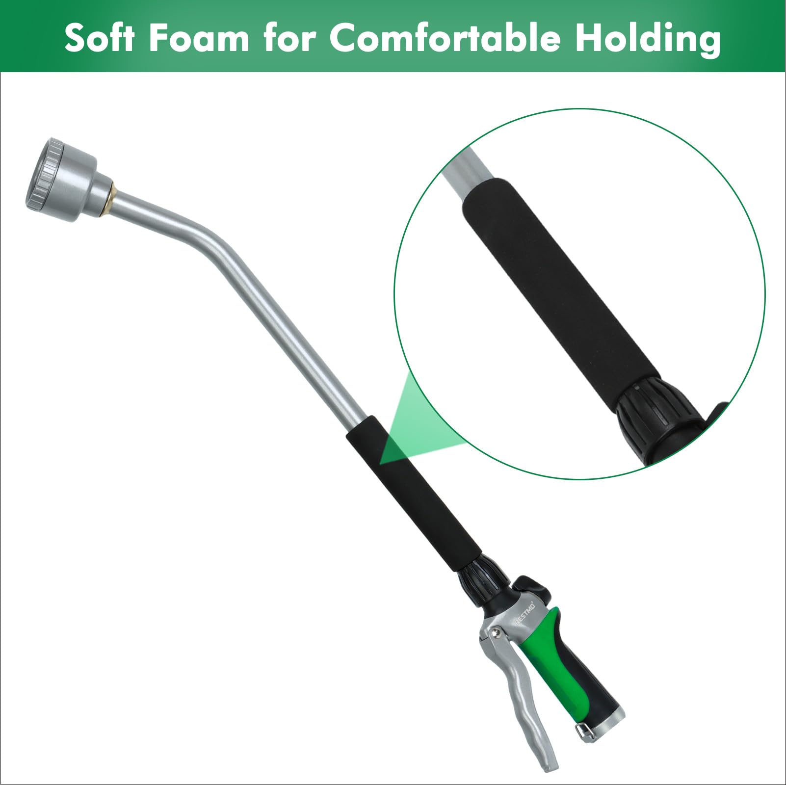 Durable aluminum and zinc core of Restmo wand withstands daily garden use