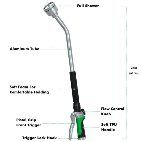Flow control knob on Restmo wand enables precise watering from mist to jet