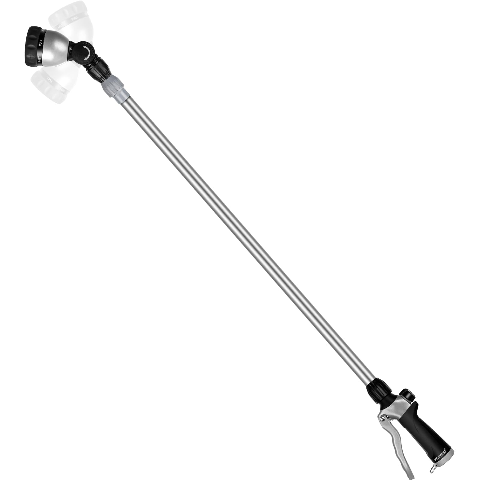 Restmo watering wand with telescoping tube extended for hanging baskets and hard-to-reach spots