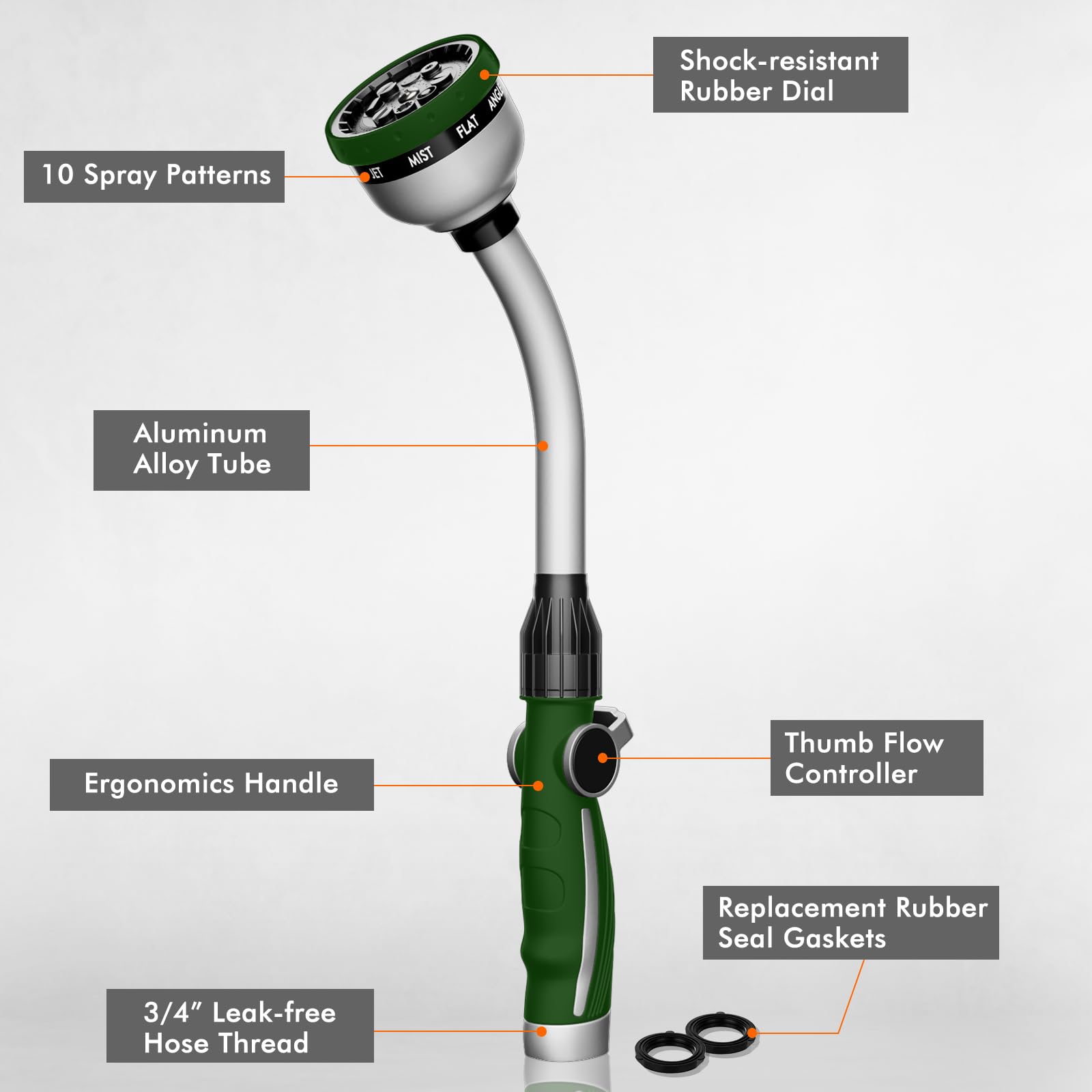 Restmo watering wand with thumb control for easy on off watering