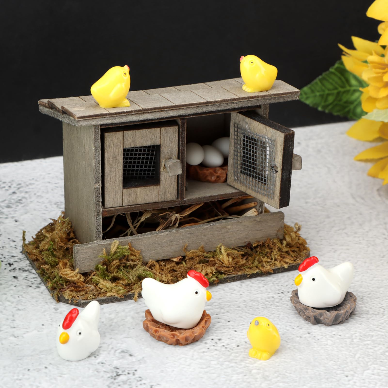 Restynic miniature chicken coop set main coop for tabletop displays and fairy gardens