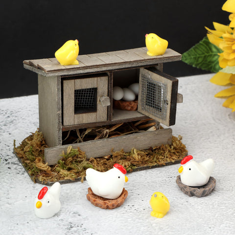 Restynic miniature chicken coop set main coop for tabletop displays and fairy gardens