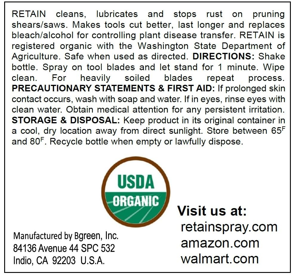 RETAIN Garden Tool Treatment lubricates blades for smoother cuts
