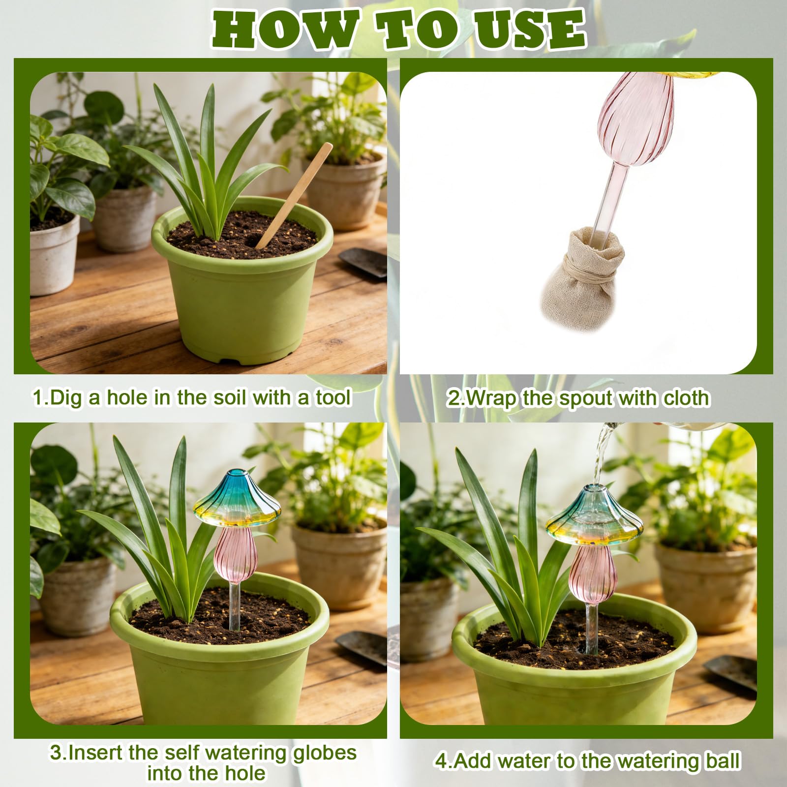 Retainbre easy-refill globe demonstrates quick topping for continuous plant hydration.