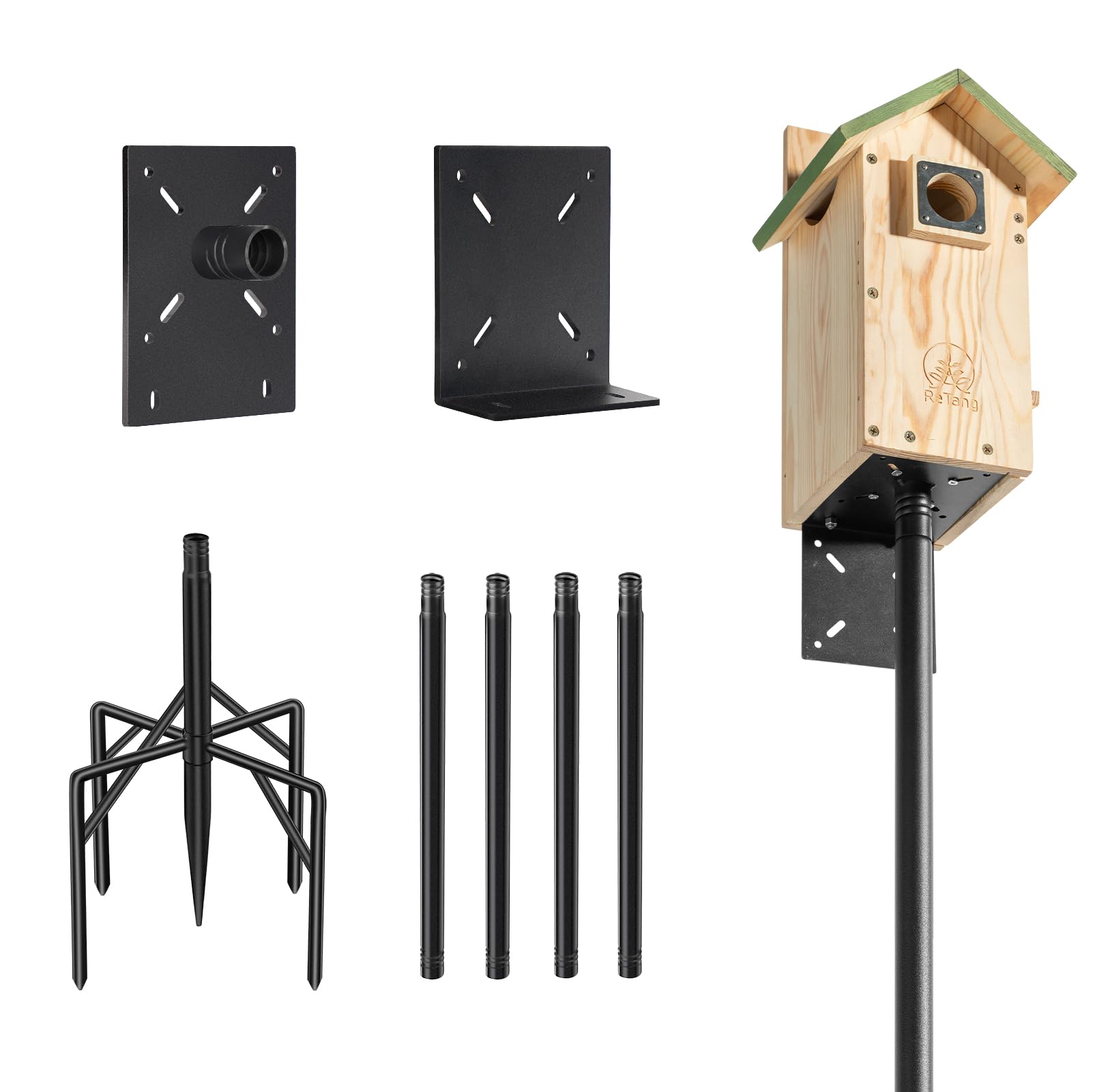 ReTang 77-inch bird feeder pole base shows sturdy five-leg stability for outdoor setups
