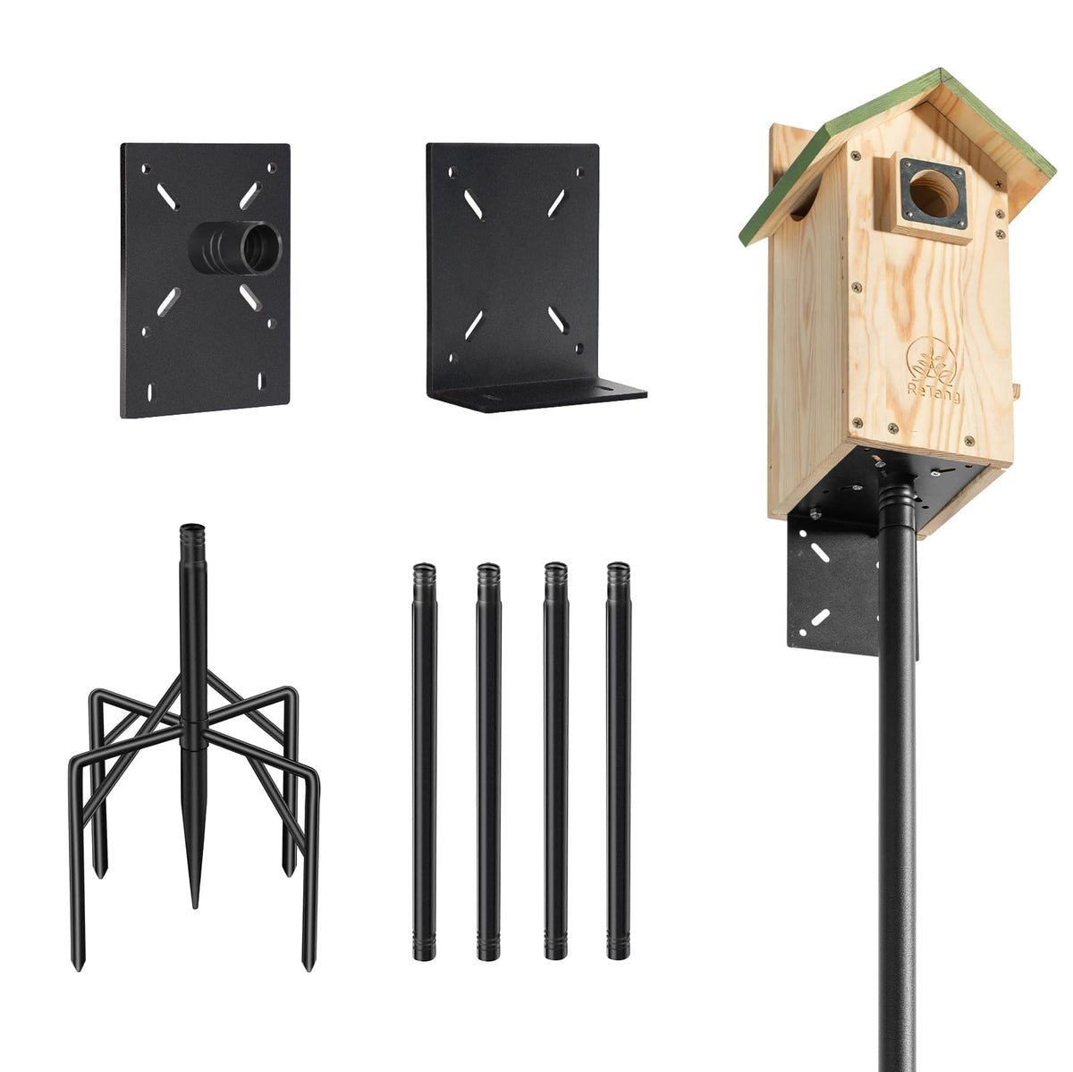 ReTang 77-inch bird feeder pole base shows sturdy five-leg stability for outdoor setups