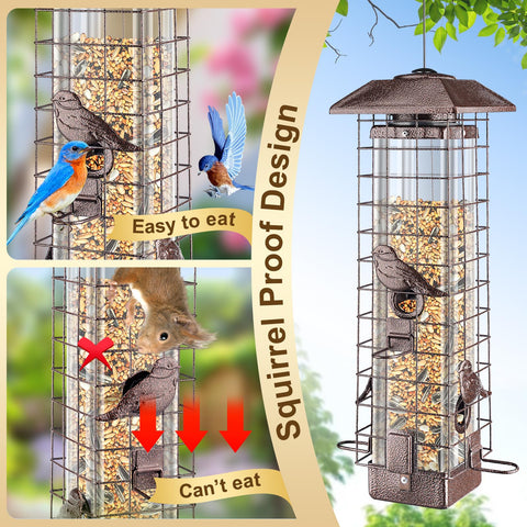 ReTang Squirrel-Proof Feeder highlights gravity-protection design deterring pilfering critters.