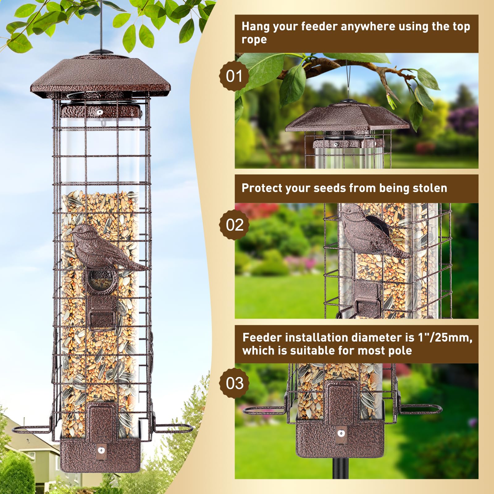 ReTang hanging design provides secure attachment for stable placement outdoors.
