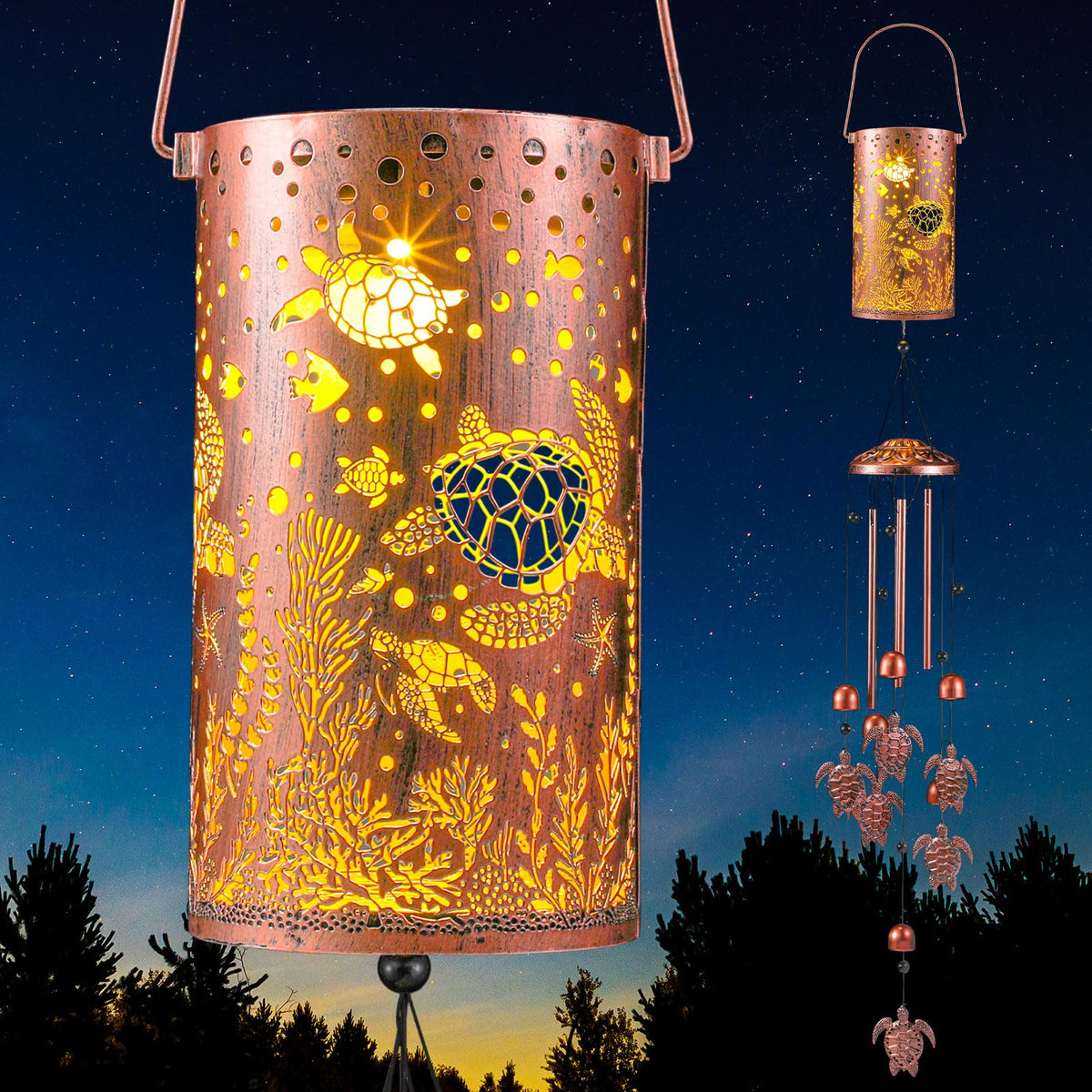 Retisee sea turtle wind chime with solar light for garden ambience