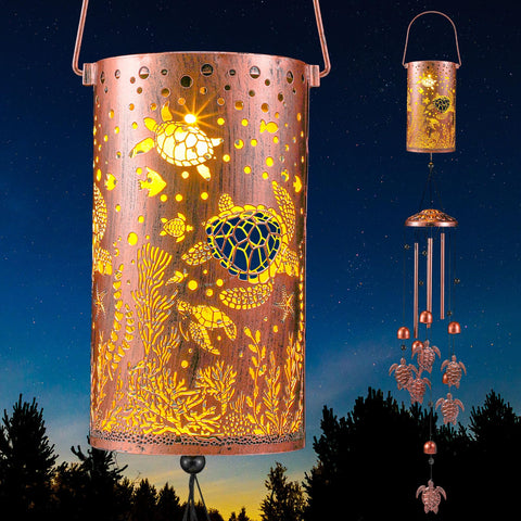 Retisee sea turtle wind chime with solar light for garden ambience