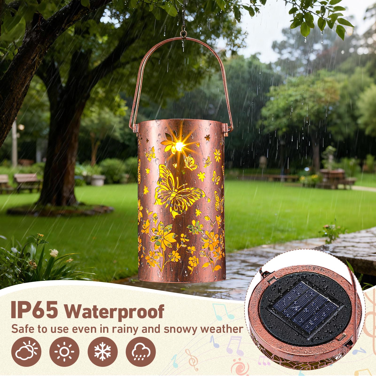 Retisee solar-light butterfly wind chime activates at dusk for soft illumination.
