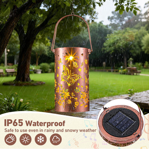 Retisee solar-light butterfly wind chime activates at dusk for soft illumination.