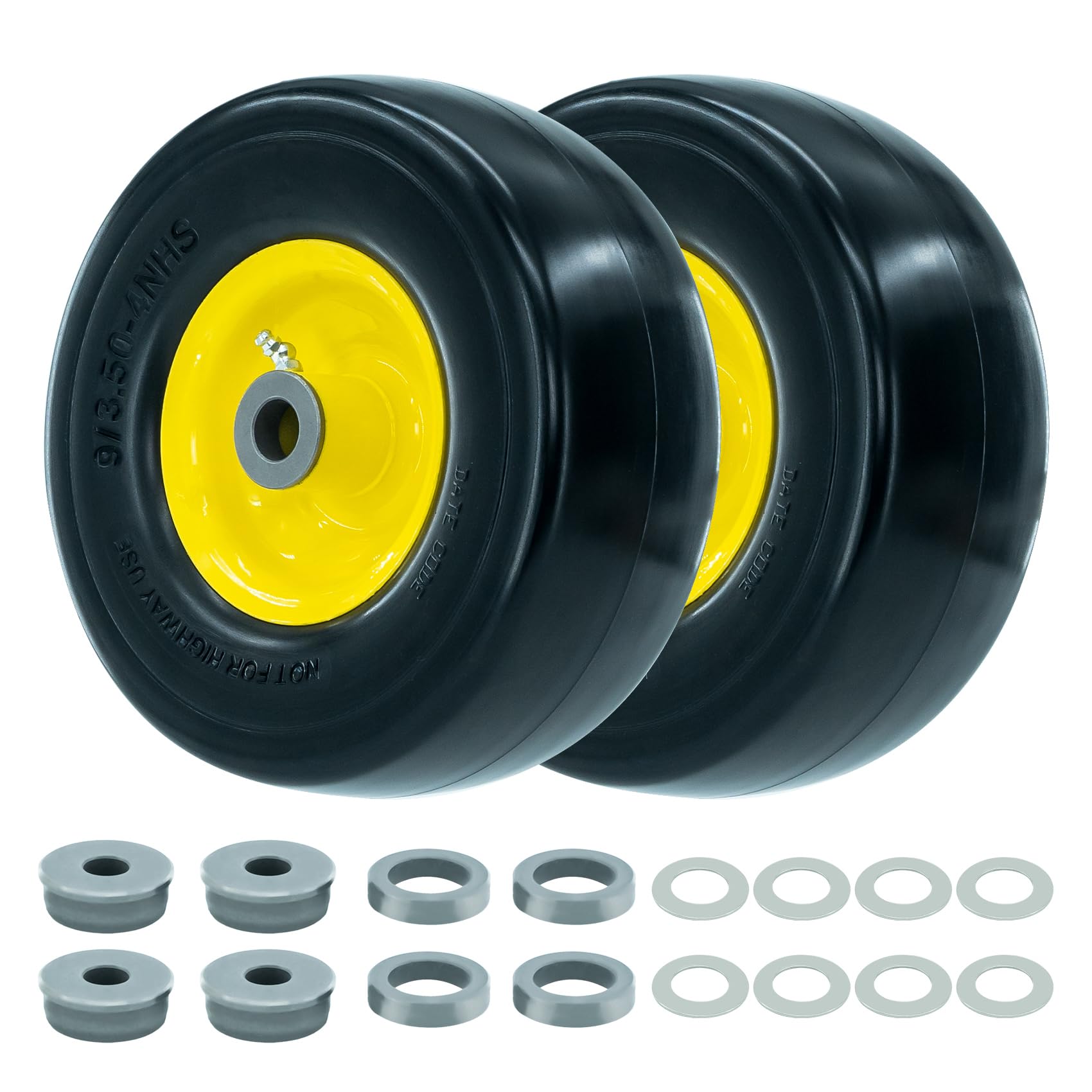 RETOTLA 9x3.50-4 flat-free tire for zero-turn mowers—puncture-resistant and maintenance-free.