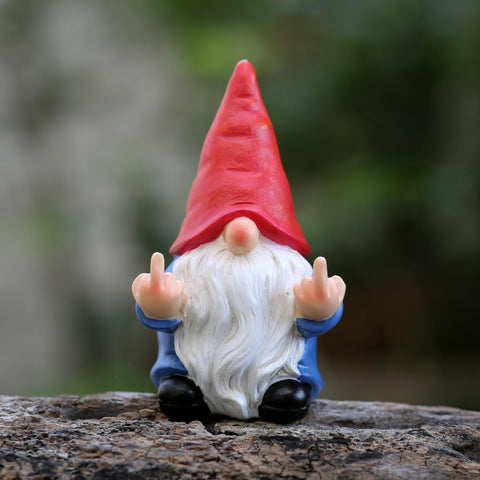 Retro poly resin gnome with weather resistance for year-round outdoor display.