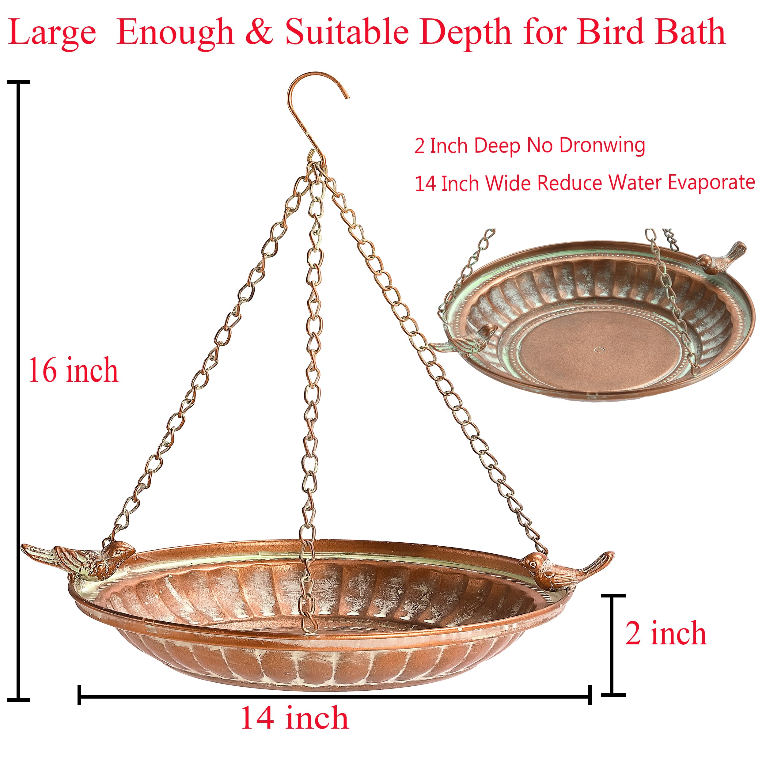 Retrome bird bath hanging chain detail, sturdy setup for weather-ready outdoor use.