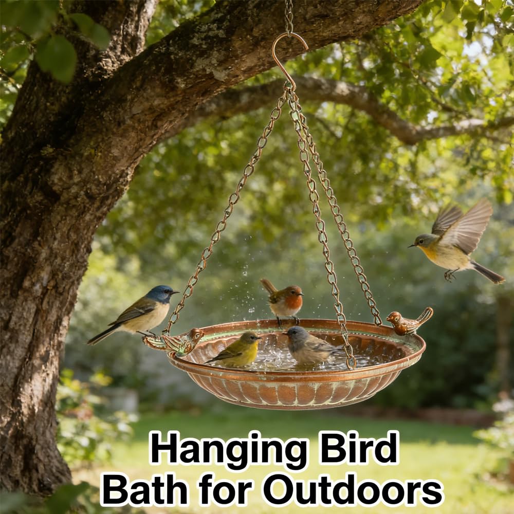 Retrome garden setup showing the bath hanging in sun and shade for balanced light.