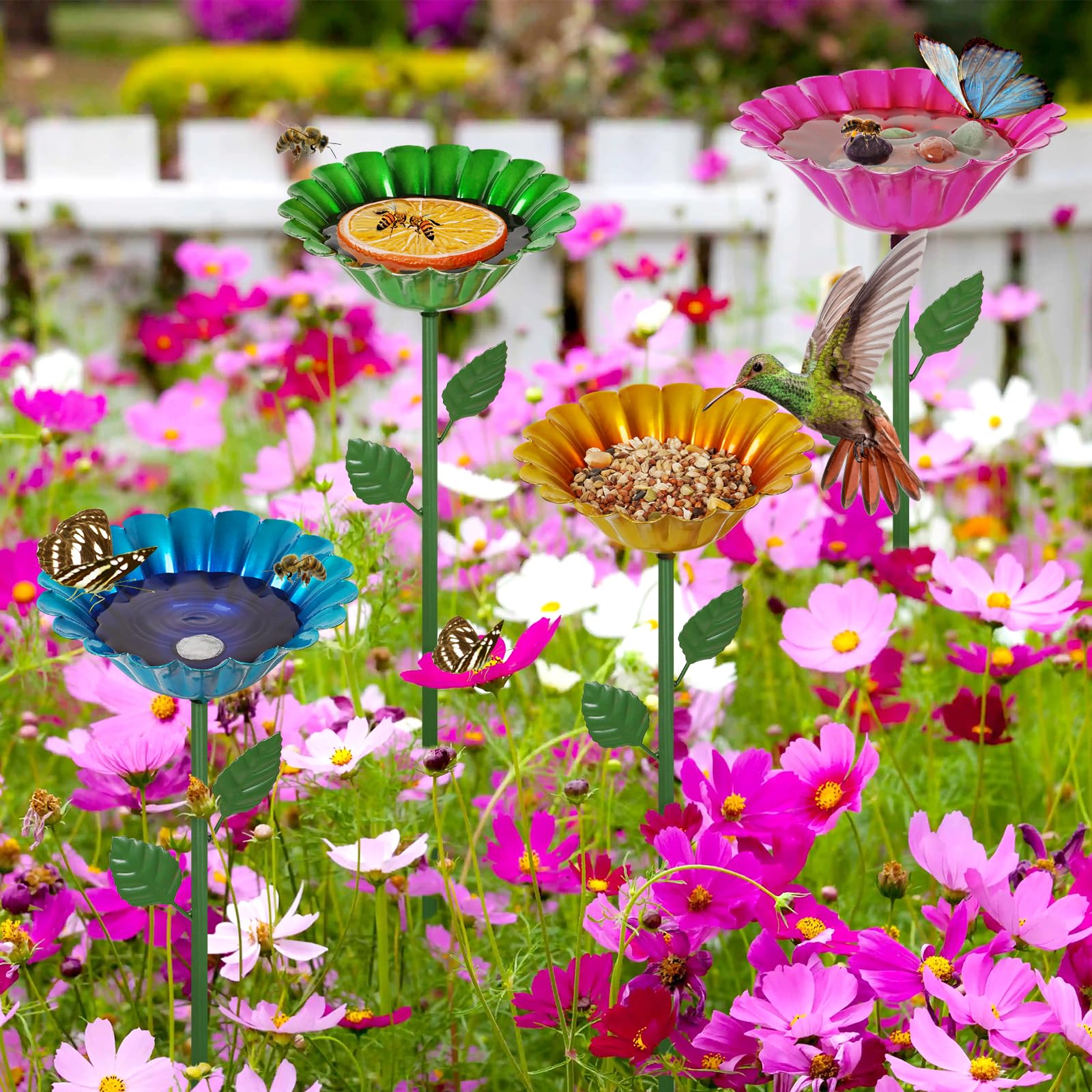 Retyion bee-bath station on the patio offers landing variety with adjustable heights.