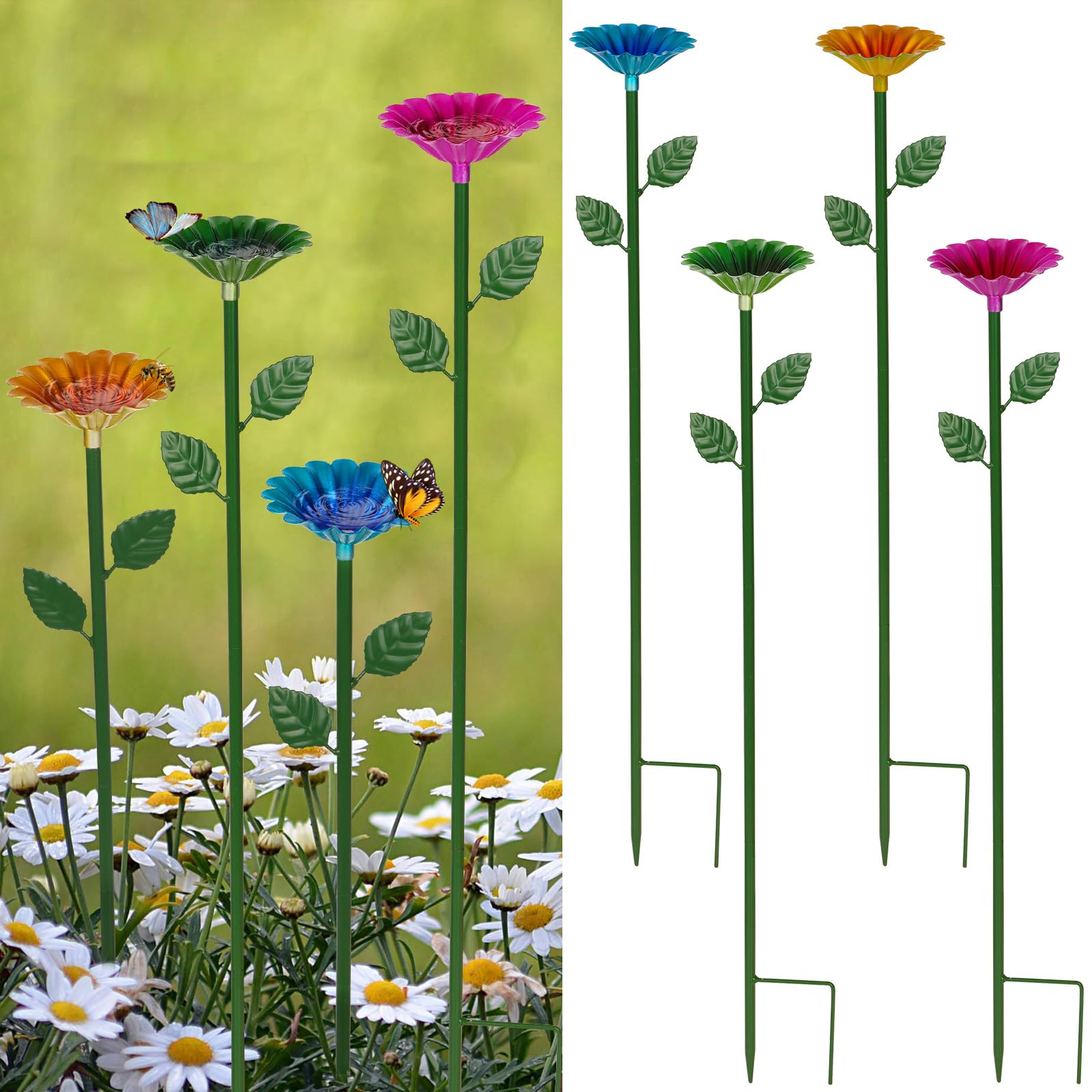 Retyion bee watering station with red flower design attracts pollinators in sunny gardens.