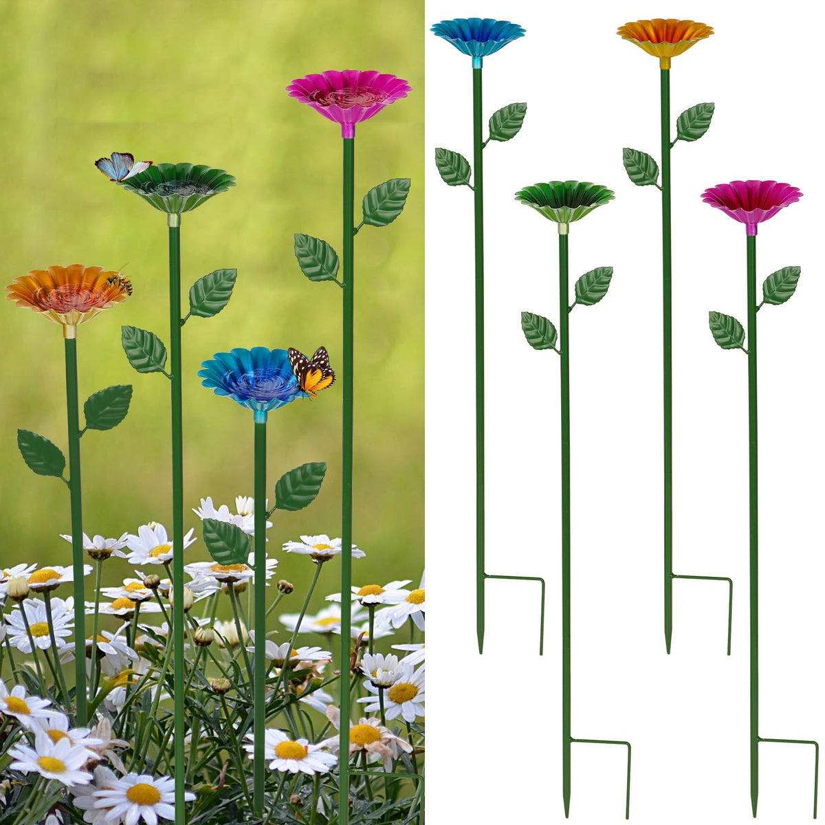 Retyion bee watering station with red flower design attracts pollinators in sunny gardens.