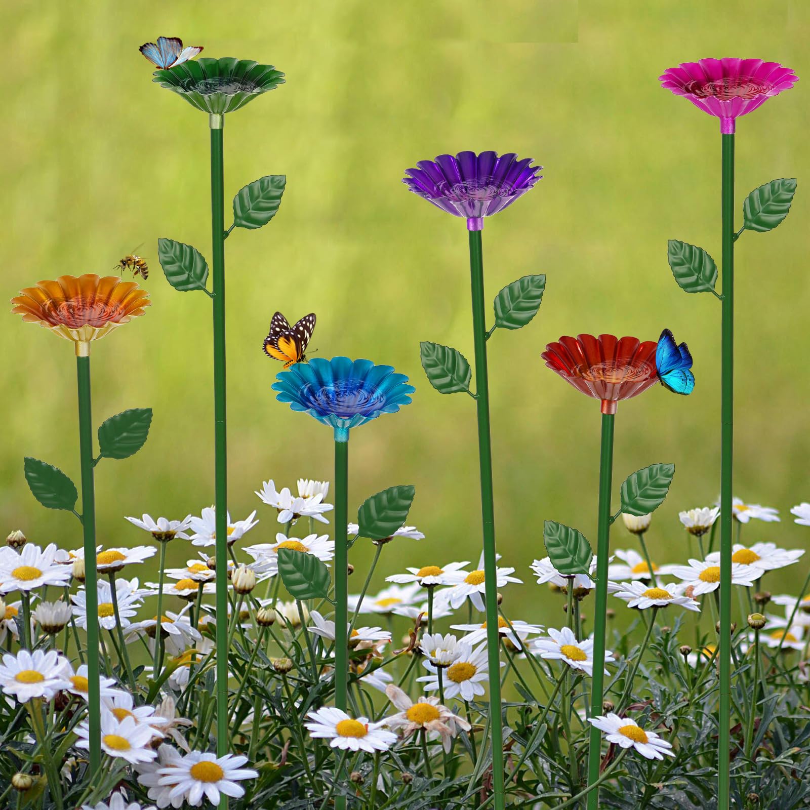 Retyion bee watering station with flower design attracts pollinators to your garden.