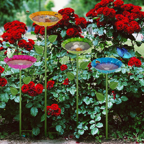 Retyion bee watering station garden stake installed among plants