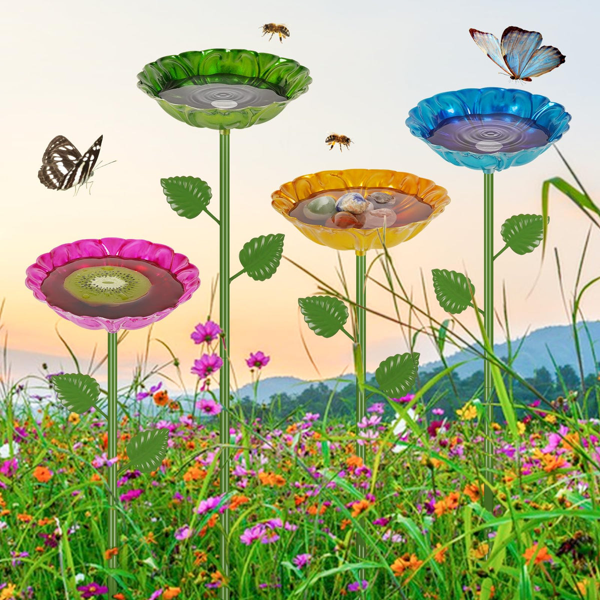 Retyion bee watering station red heart-flower attracts pollinators outdoors