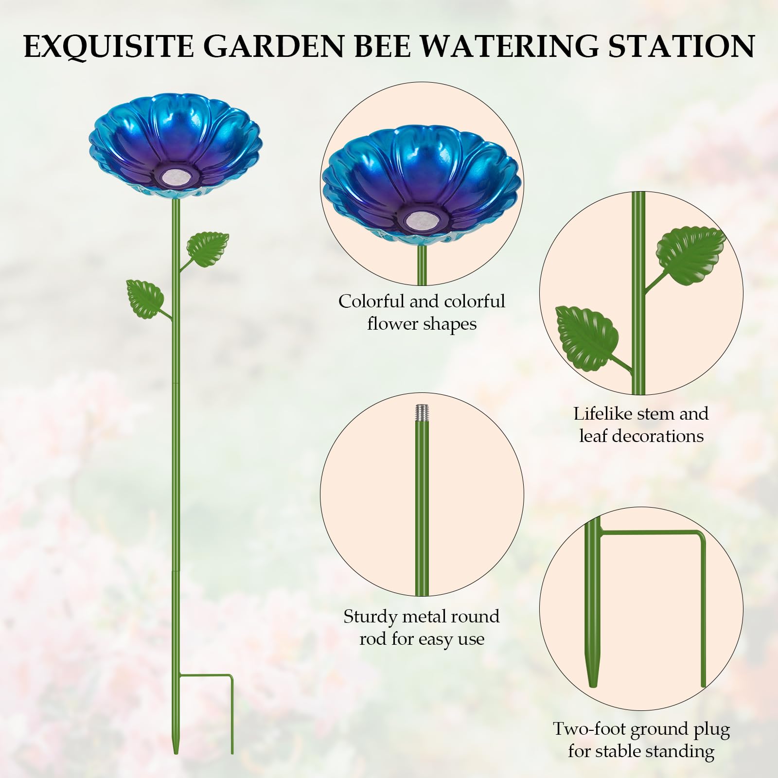 Retyion metal-flowers-closeup shows sturdy gardening stake