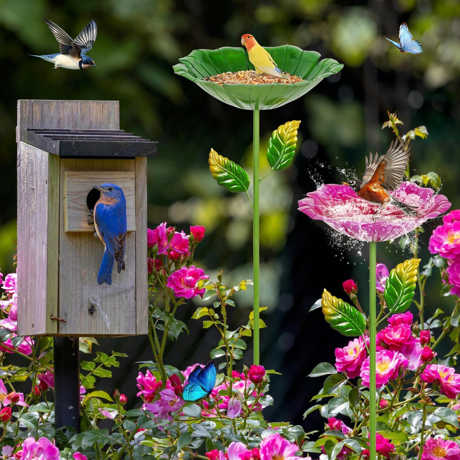 Retyion bird bath installed in garden, serves as decorative focal point.