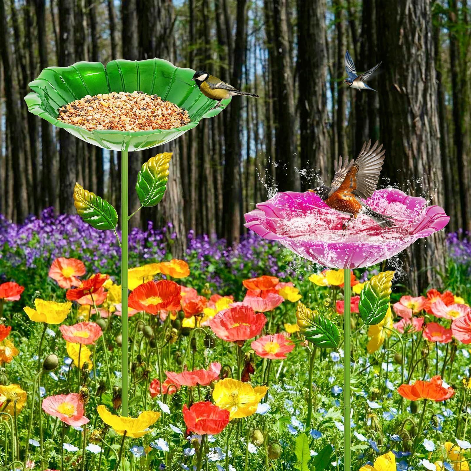 Retyion bird bath water bowl close-up, colorful coating easy to clean.