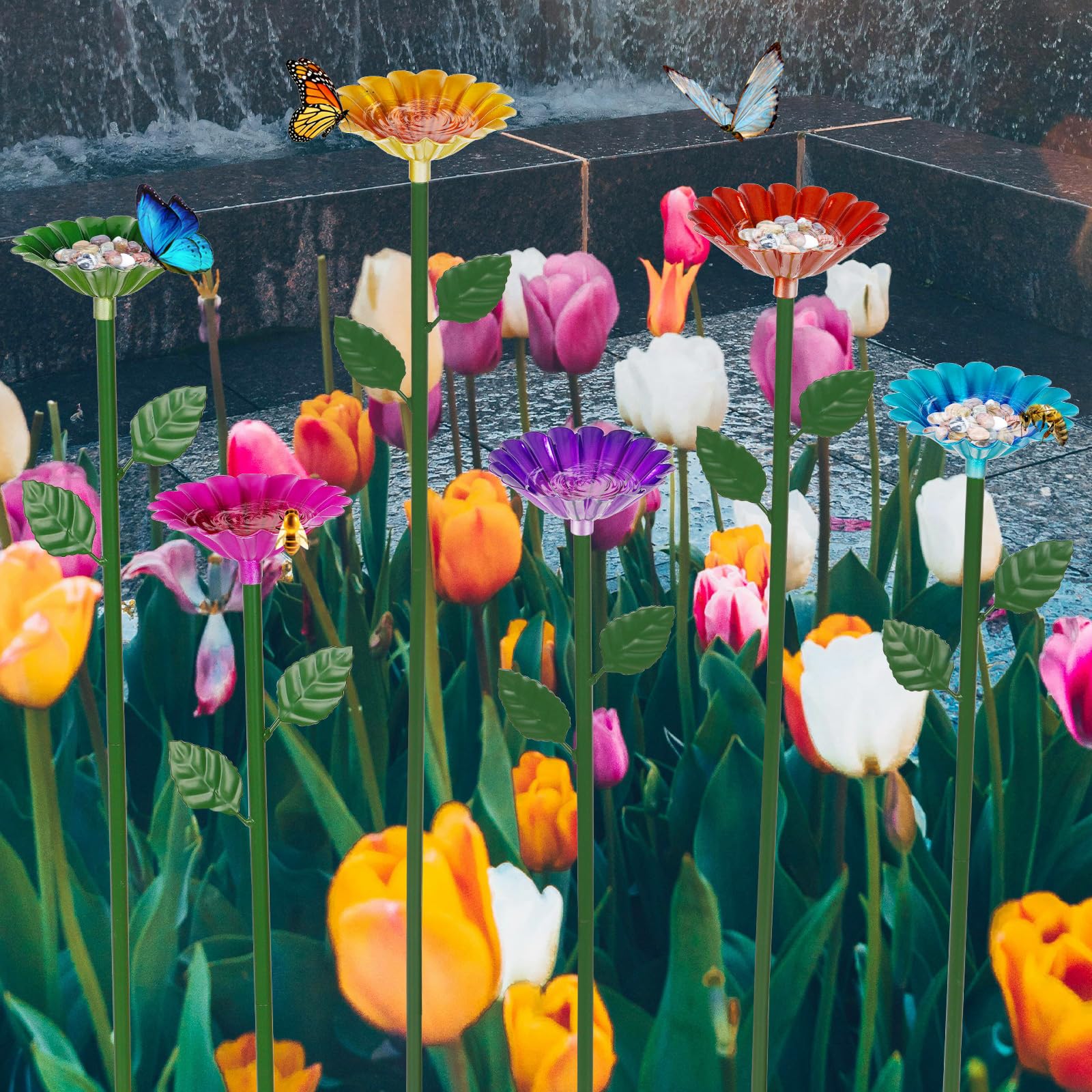 Retyion colorful butterfly bath bowl brightens outdoor spaces for pollinators.