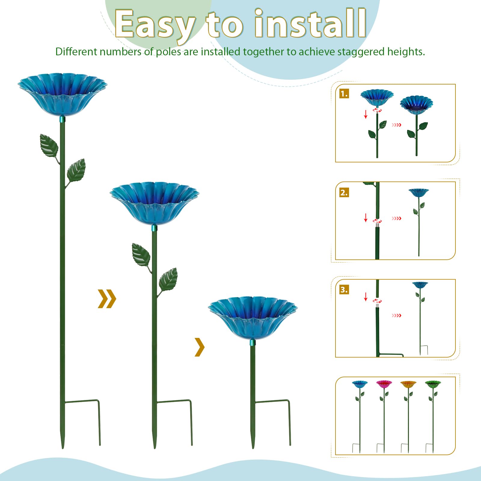 Retyion flower-design bowl adds color while supporting tiny visitors in your garden.