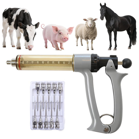 ReuVibk 50ml livestock syringe gun for precise dosing during animal injections.