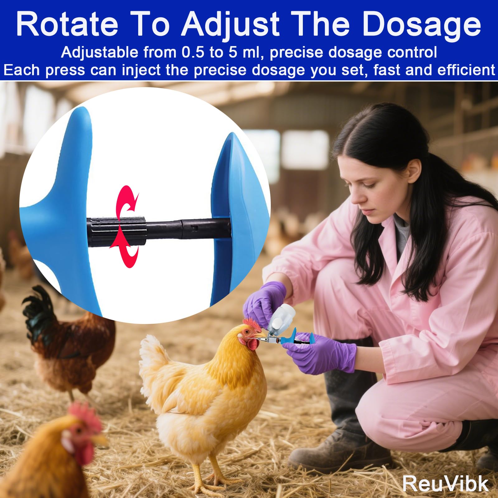 Adjustable dose range from 0.5 to 5 ml reduces vaccine waste.