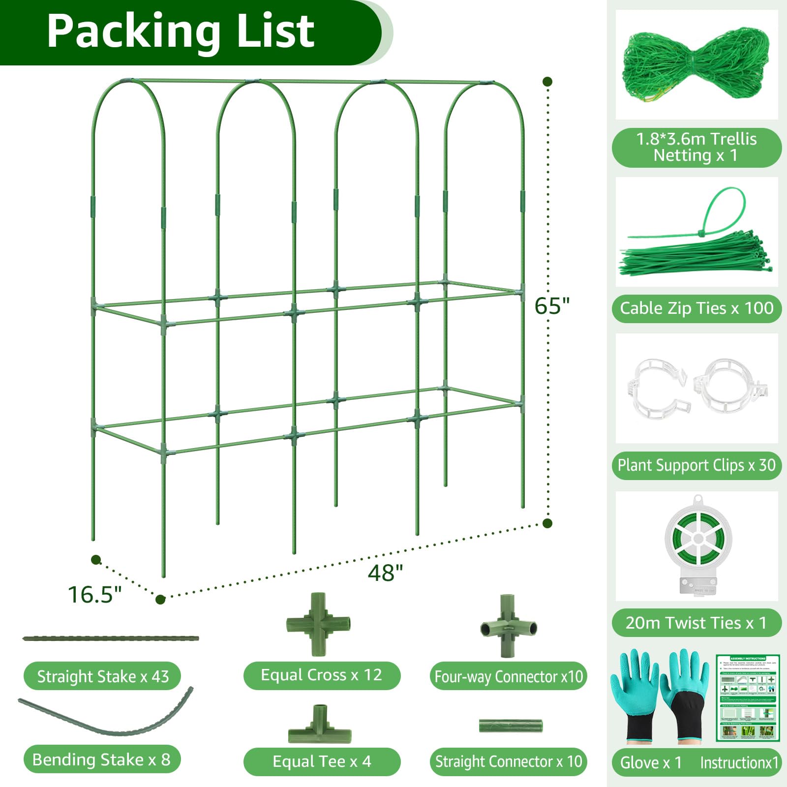 REVICOAR trellis supports cucumbers, peas, and tomatoes in raised beds