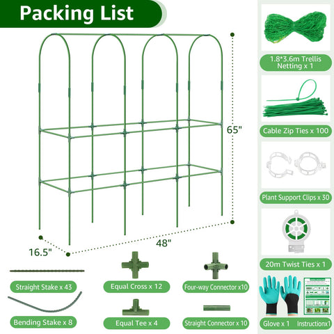 REVICOAR trellis supports cucumbers, peas, and tomatoes in raised beds