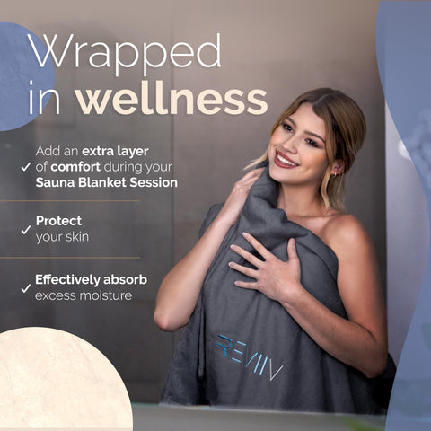 REVIIV headband keeps hair in place for comfortable sauna sessions