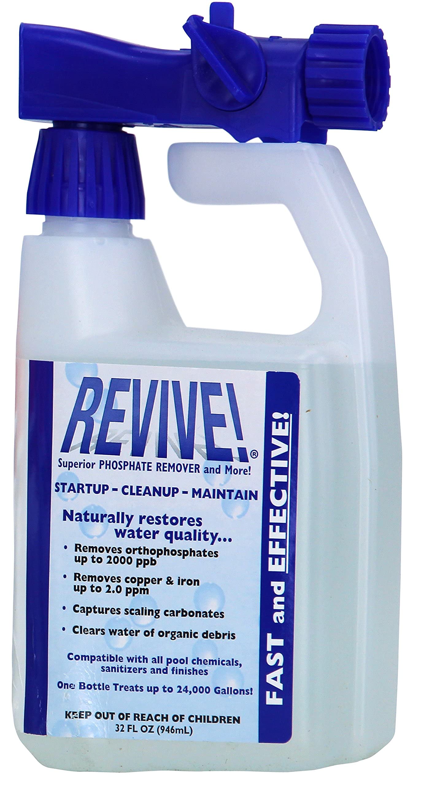 REVIVE! bottle for pool phosphate removal improves water clarity and maintenance
