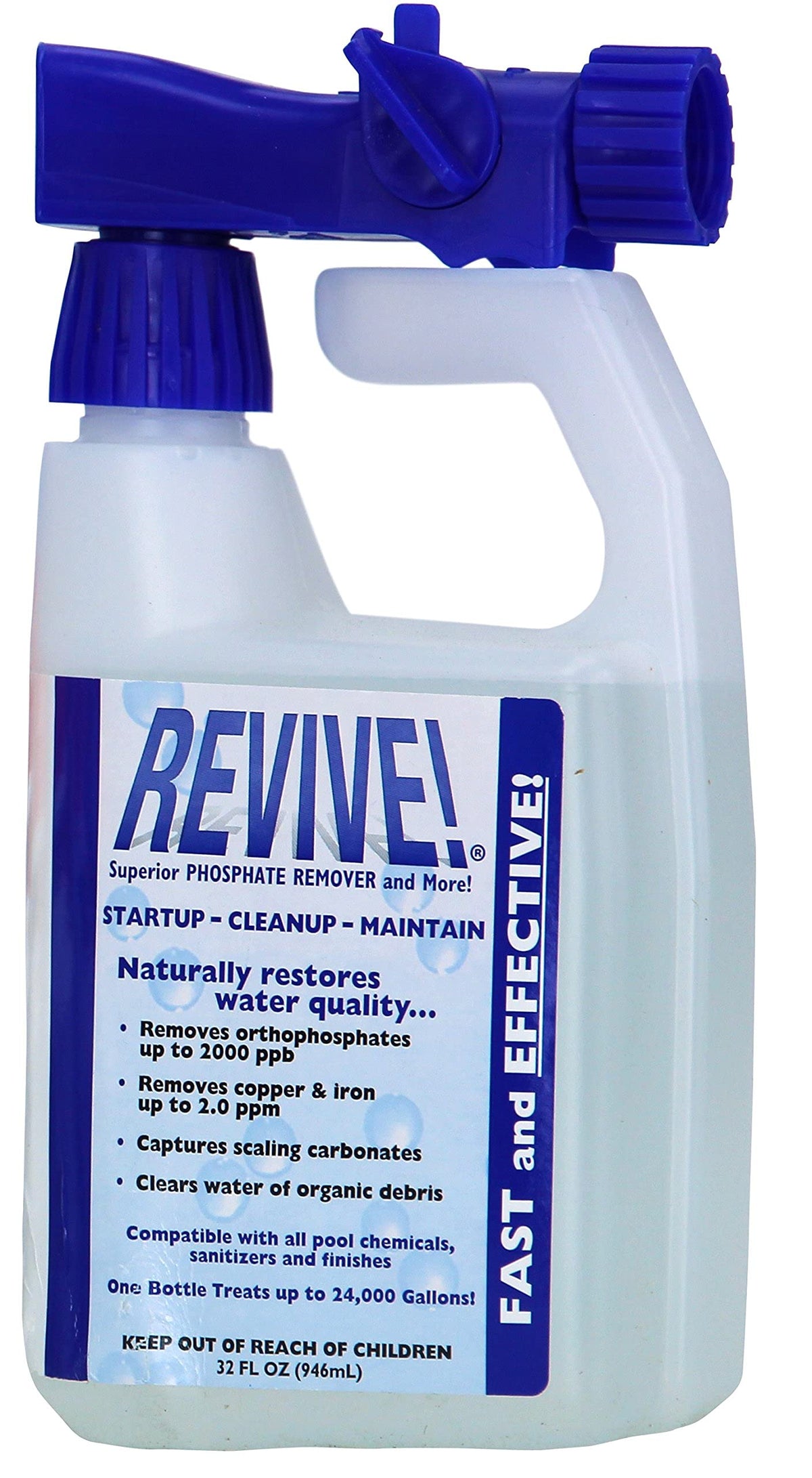 REVIVE! bottle for pool phosphate removal improves water clarity and maintenance