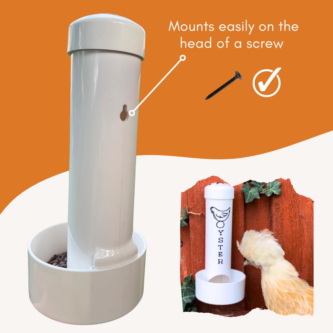 Revolutionary Chicken feeder mounts easily to wood for quick setup.