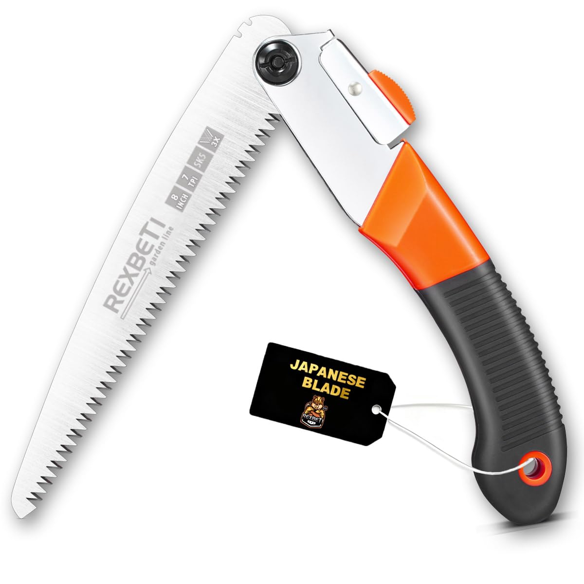 REXBETI folding saw with 8-inch blade for wood cutting, providing smooth efficiency.