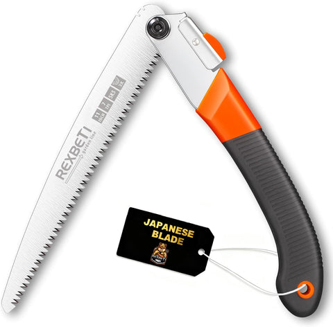 REXBETI folding saw with eleven-inch blade for quick wood cuts during camping or pruning