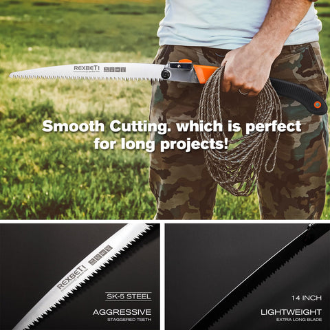 REXBETI folding saw folded for compact, travel-ready storage.