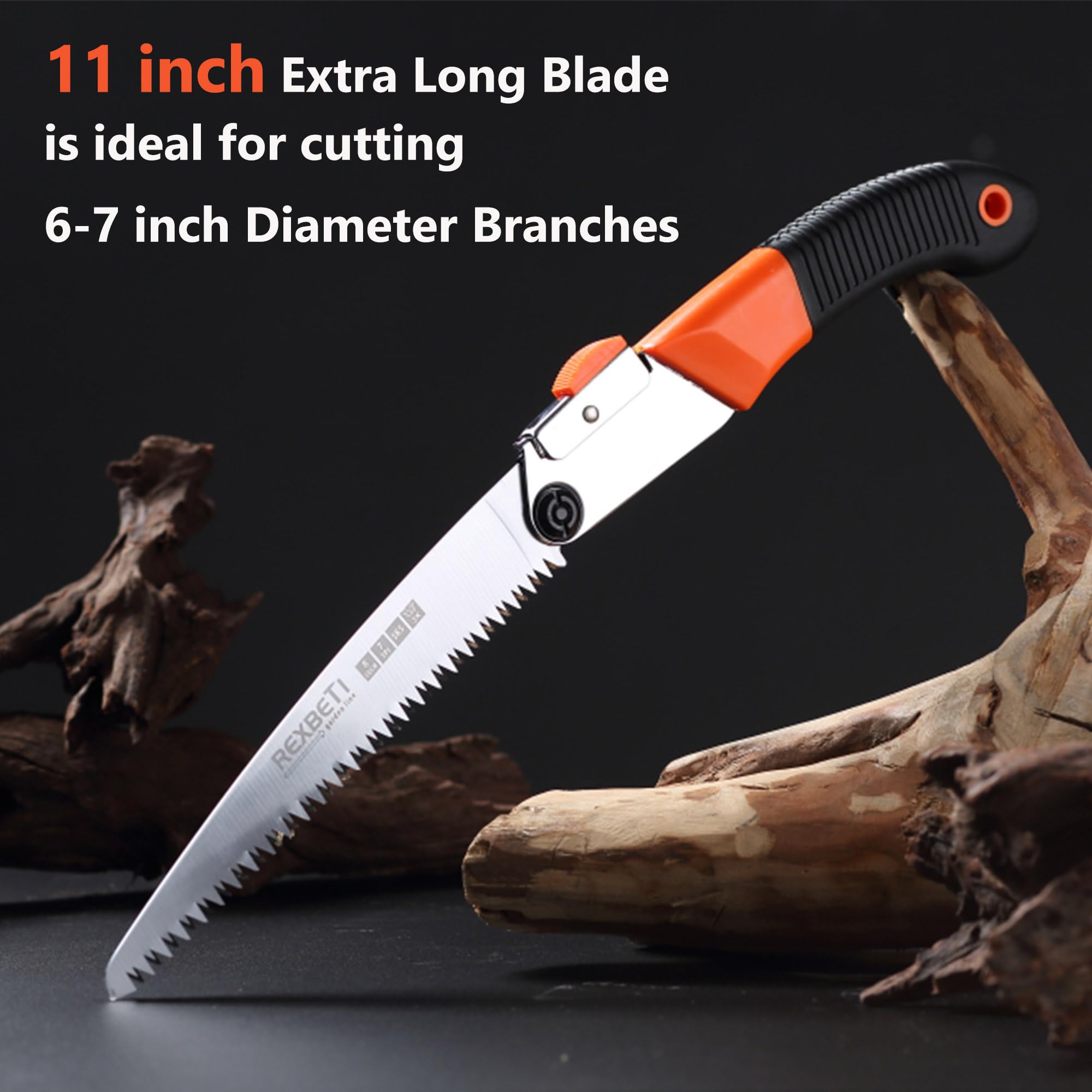 REXBETI folding-saw rubber-grip handle provides secure grip in rain or sweat