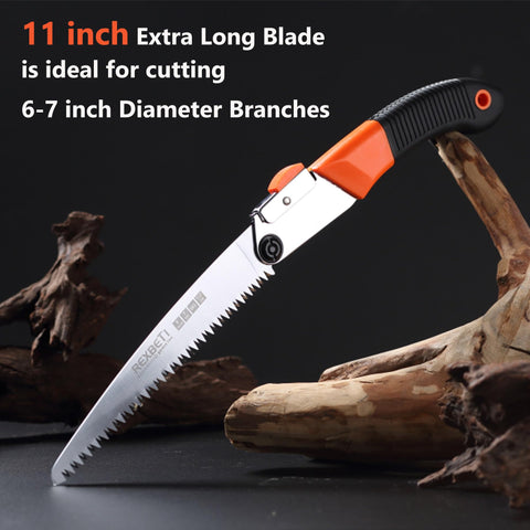 REXBETI folding-saw rubber-grip handle provides secure grip in rain or sweat
