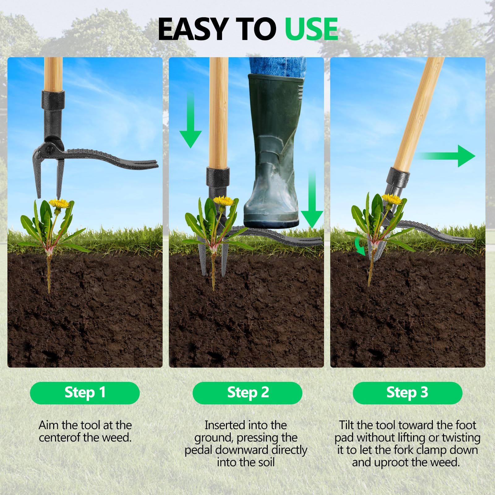 BellaJoyz 4-claw grips roots for clean extraction from soil.