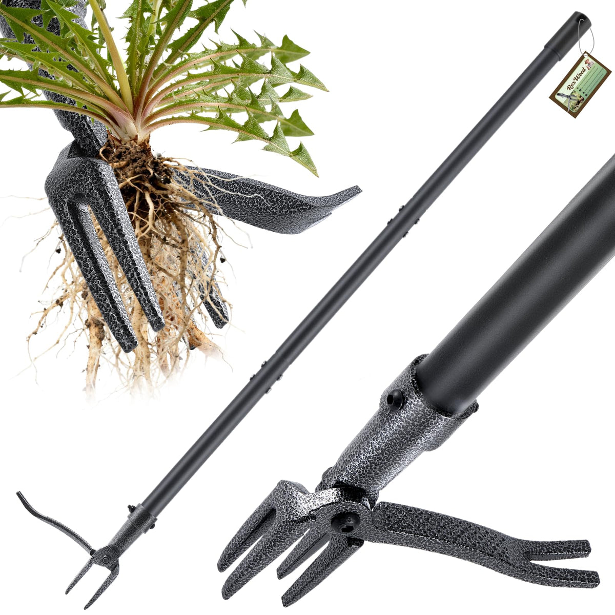 RexWeed Weed Puller in stand-up mode for easy, back-friendly weed removal.