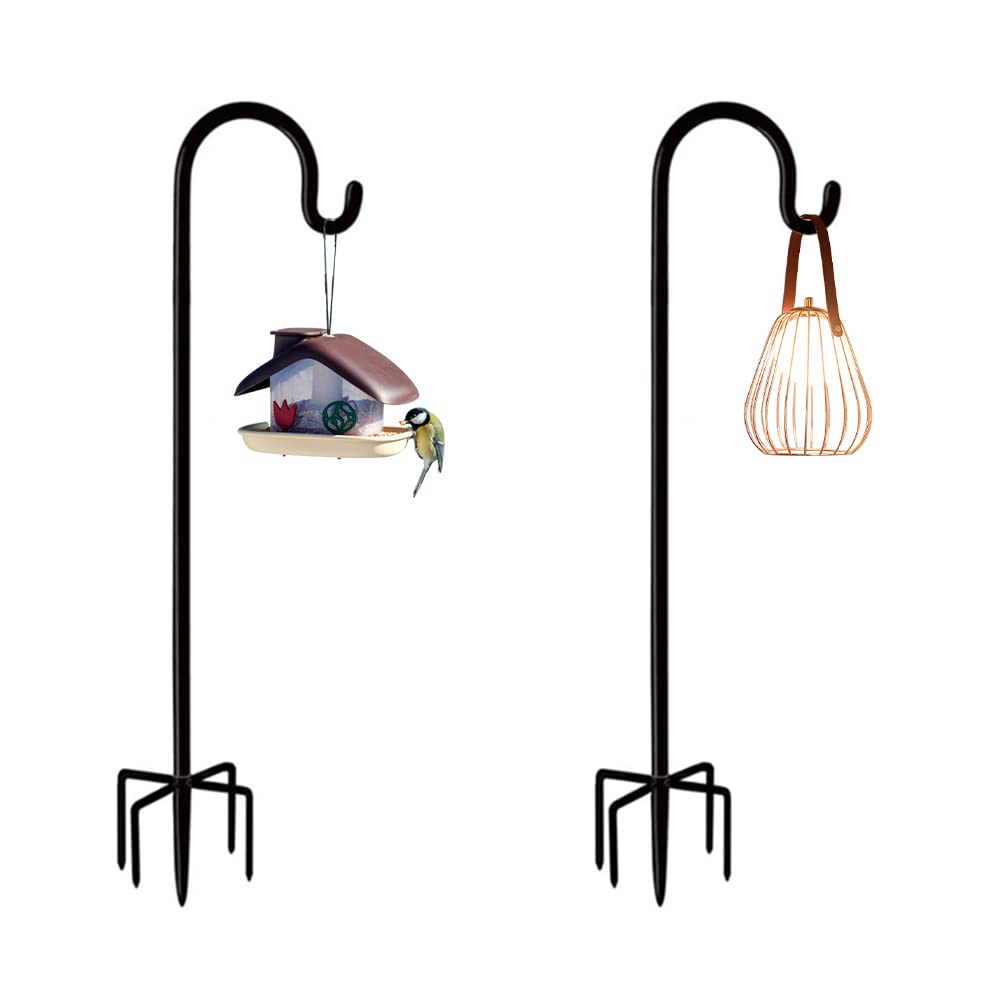 Rexwnadu 36-inch shepherd hook base-prong securing in soil for stability.