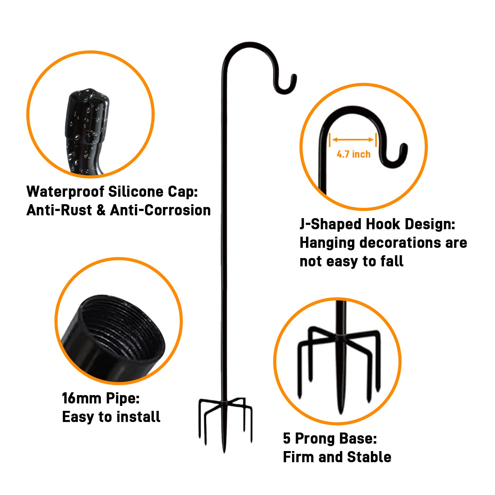 Rexwnadu 36-inch shepherd hook J-hook ideal for hanging bird feeders.