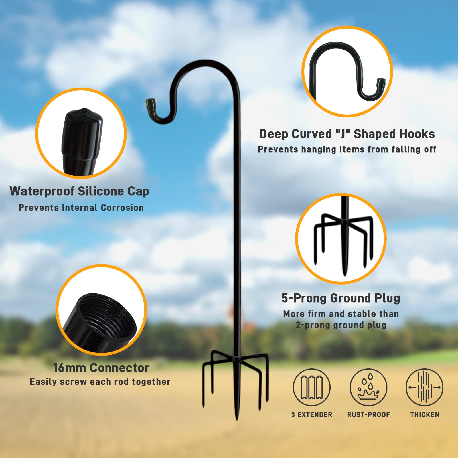 Rexwnadu 48-inch shepherd hook adjustable height pipes support flexible garden arrangements.