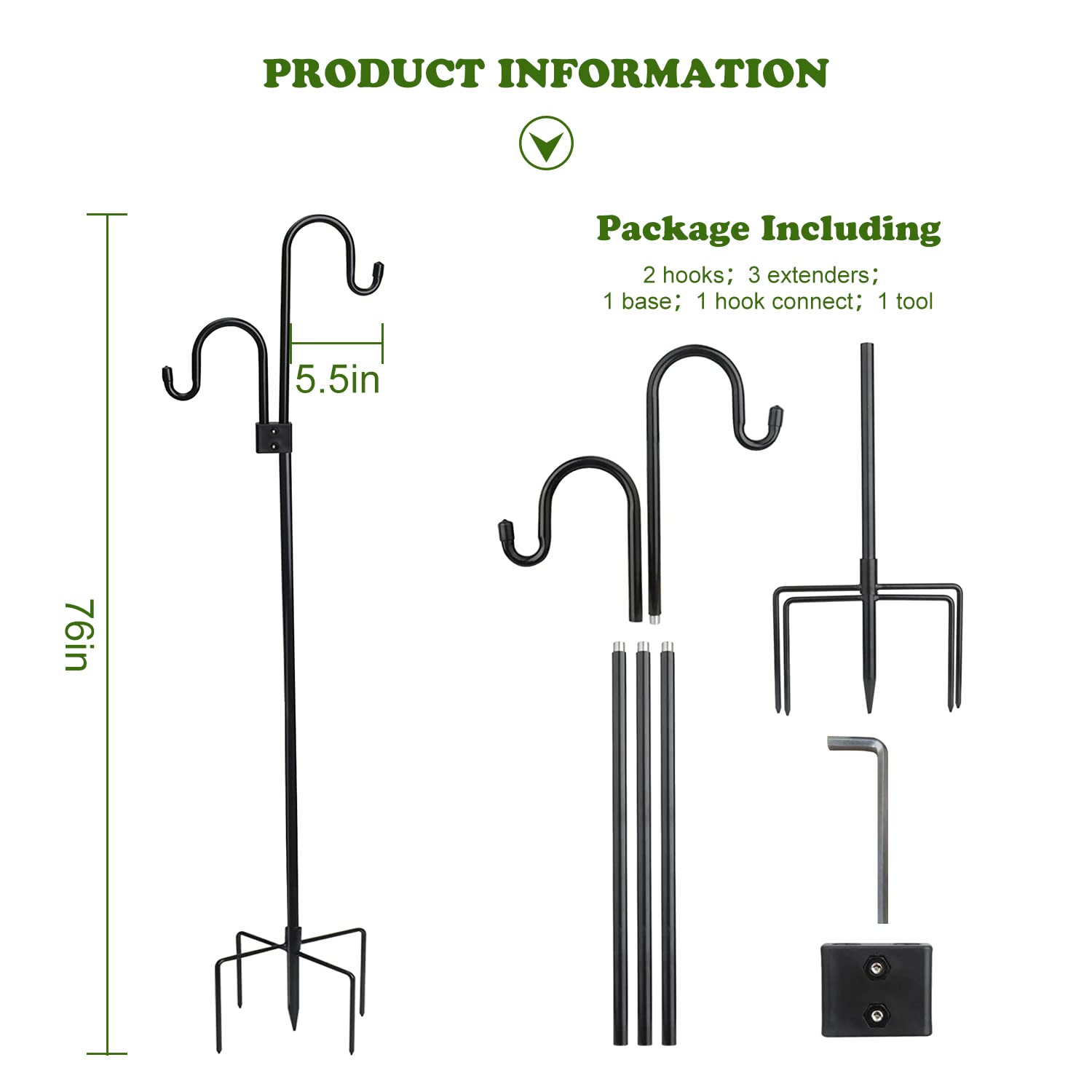 Rexwnadu shepherd hook with double hooks ideal for lanterns and planters.